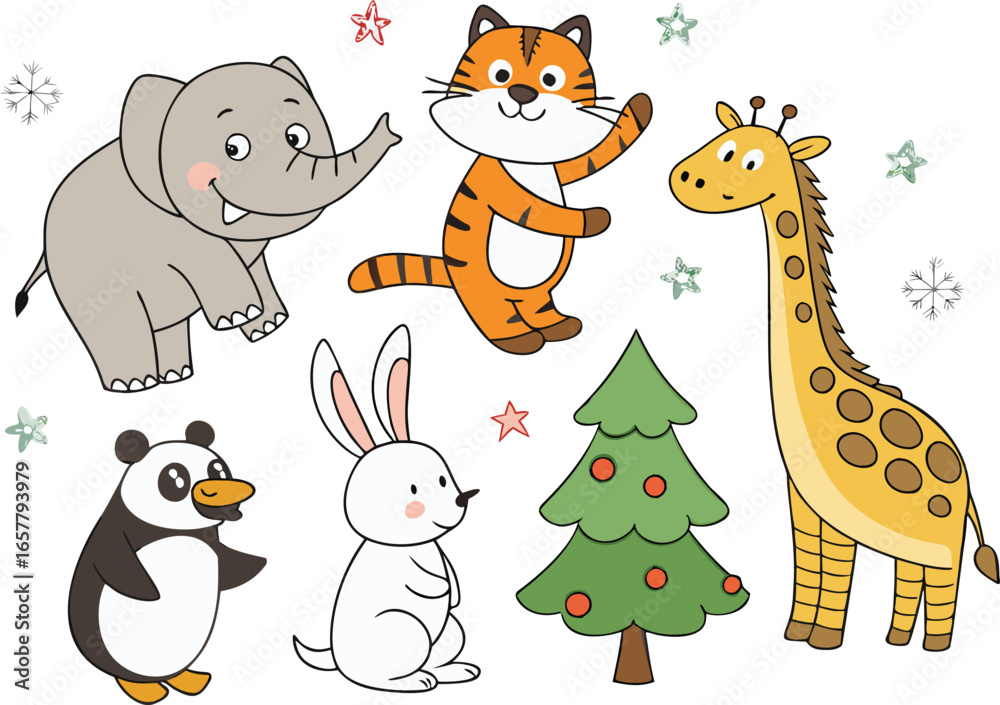 Naklejka premium Carton style group animal icon set 
