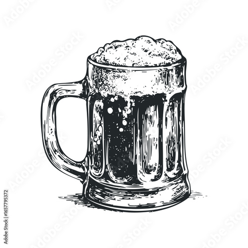 Vintage Sketch of a Frothy Beer Mug