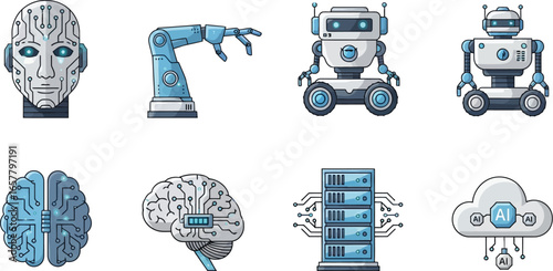 Robotic AI technology icons for futuristic business and innovation