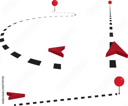 Location Route Path with Dotted Line and Map Pins Travel Vector 