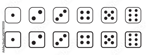 Dice set vector icon. Game dice. Six faces of cube isolated on white background. Illustration for game design.