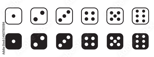 Dice set vector icon. Game dice. Six faces of cube isolated on white background. Illustration for game design.