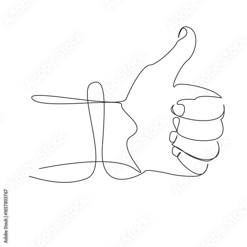 One continuous single drawing line art flat doodle person, finger, hand, good, signs, thumb, children, success, ok, show. Isolated image hand draw contour on a white background, hand drawn, not AI