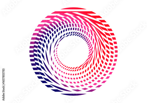 Vector background of rotating elliptical 3D shapes, consisting of a pattern of squares and wavy lines with colorful gradations.