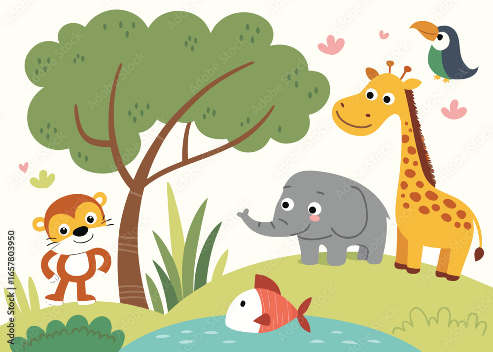Naklejka premium Carton style group animal icon set 