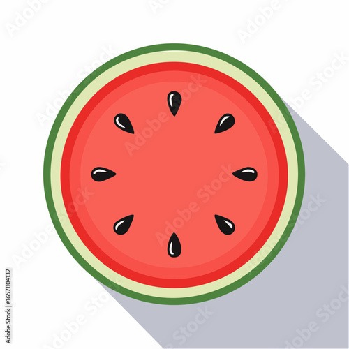 A vibrant, juicy slice of watermelon with black seeds on a white background.