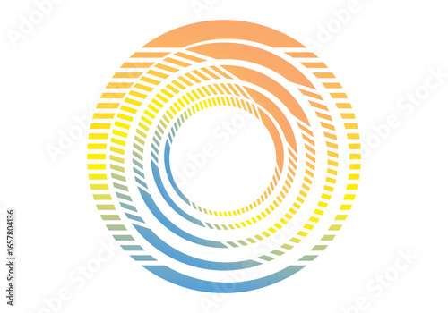 Vector background of rotating elliptical 3D shapes, consisting of a pattern of squares and wavy lines with colorful gradations.