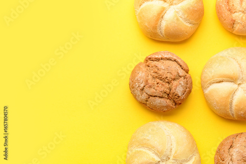 Wallpaper Mural Different delicious buns on yellow background Torontodigital.ca