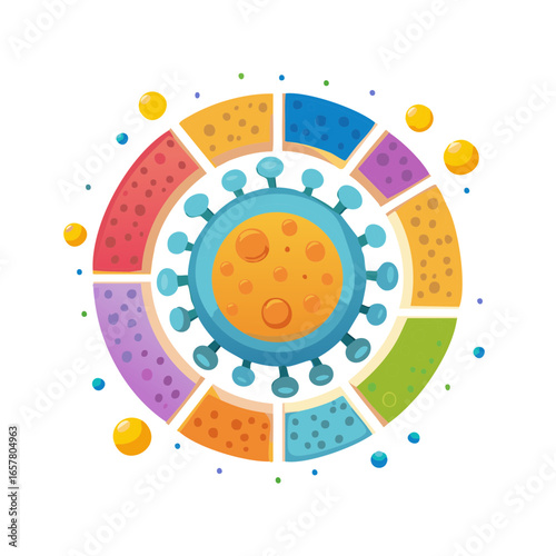 Cartoon Virus Infographic in Circular Segmented Design with Molecules