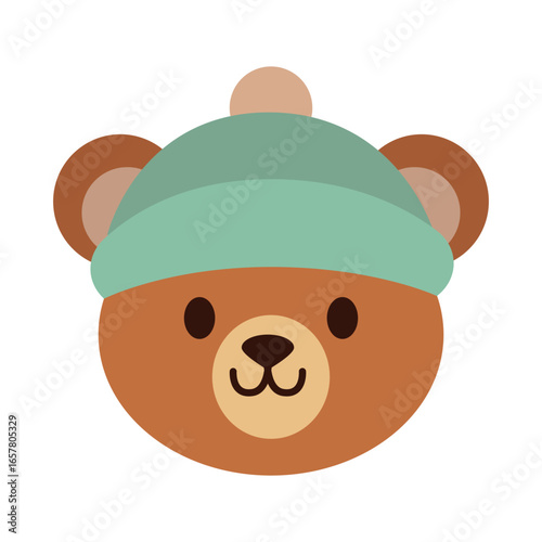 Cute Bear Face with Winter Hat Isolated Vector Illustration.