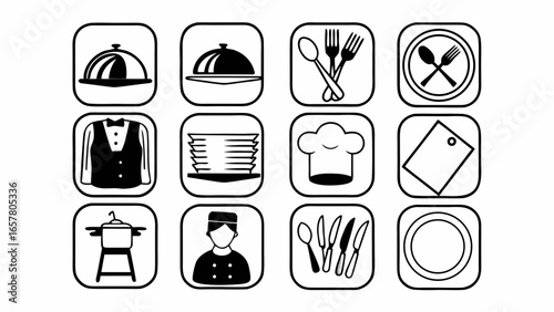 "Catering Line Icons Set – Food Service, Event Menu, Banquet & Meal Delivery Vector Pictograms"