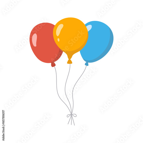 Balloon with string, decorative air-filled celebration design for party, birthday holiday flat decoration, festive symbol,holiday anniversary design. Isolated. Vector illustration