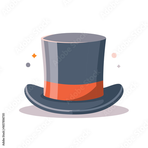 Stylish Top Hat with Ribbon Detail and Sparkle Accents, Minimalist Cartoon Style