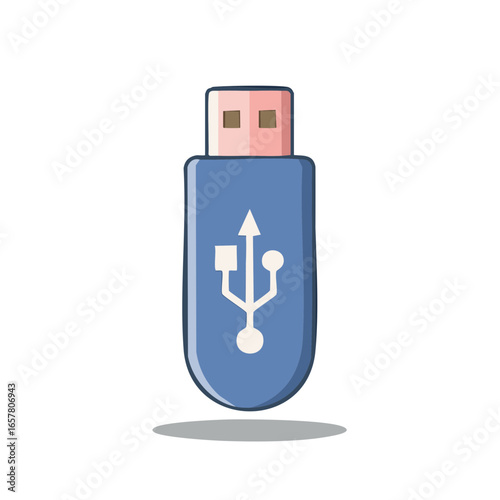 USB Flash Drive Illustration: Data Storage Device with Universal Serial Bus Symbol, Technology Icon