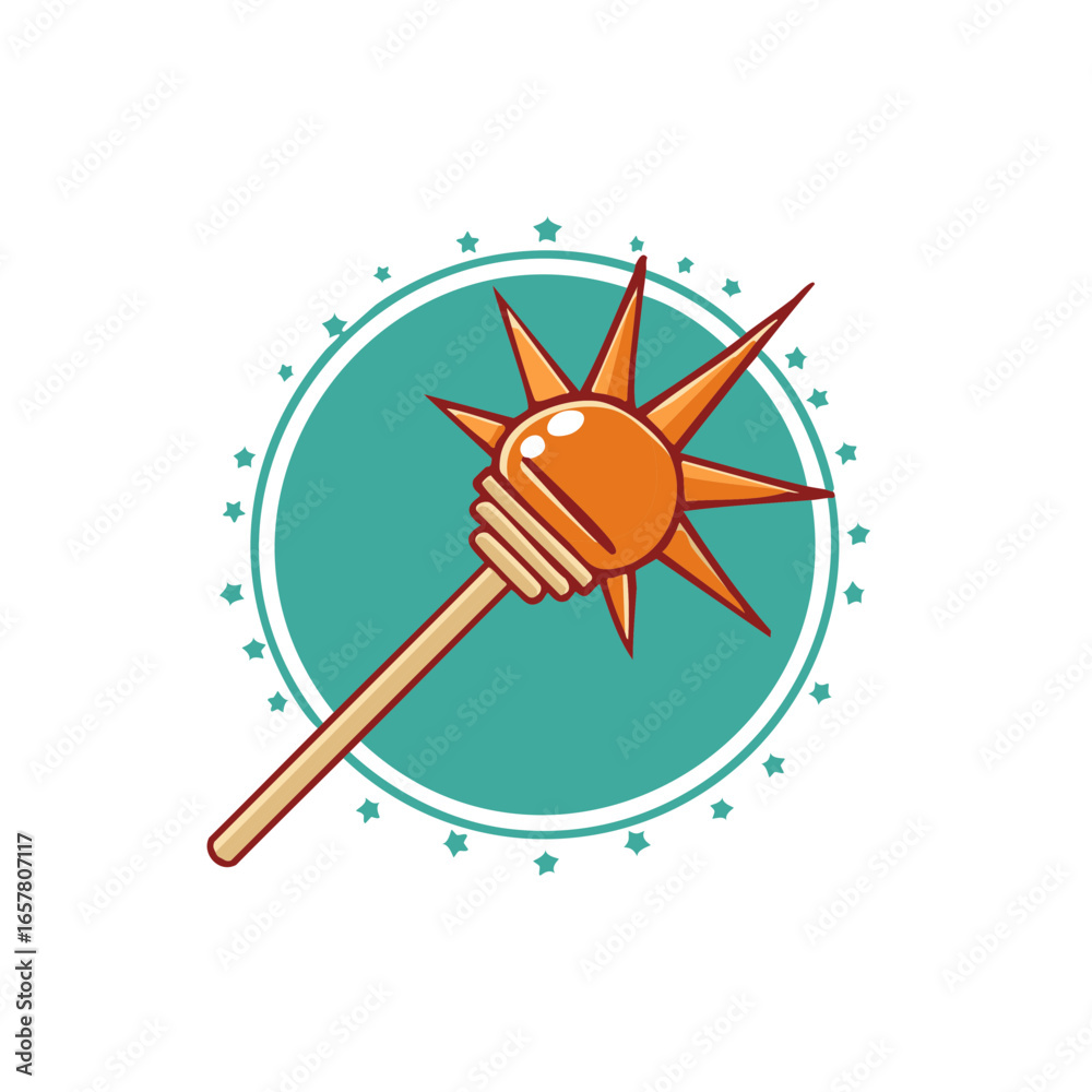 Fun Honey Dipper with Starburst Top Icon against Teal Circle and Starry Design Element Fun Honey Dipper with Starburst Top Icon against Teal Circle and Starry Design Element