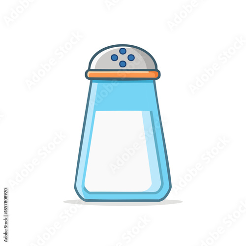 Cartoon Style Salt Shaker Illustration, Condiment Dispenser, Tableware, Transparent Body, Grey Lid, Blue Outline, Container