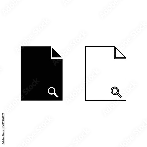 Two document icons, one black and one white, each with a magnifying glass.
