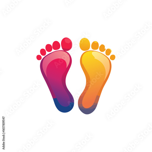 Colorful Gradient Footprints Graphic Isolated on White Background. Pedicure and podiatry themed illustration.