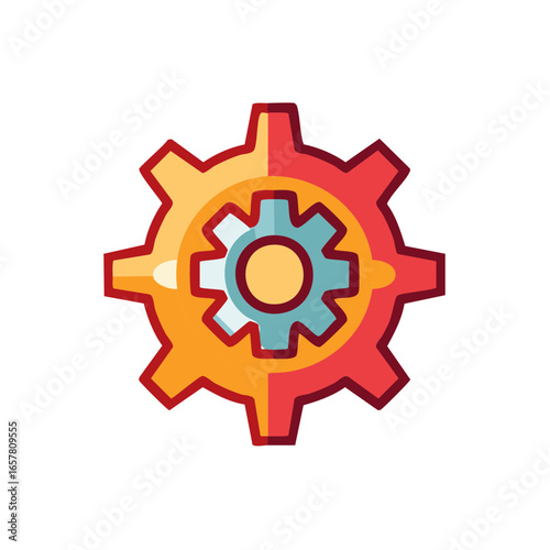Stylized Cogwheel Icon with Two-Tone Color Scheme for Technical Settings and Mechanical Design