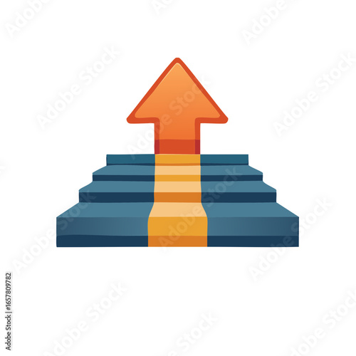 Upward Trajectory Orange Arrow Guiding the Way on Steps Staircase Metaphor Illustration