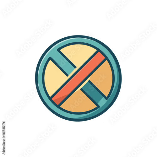 Canceled Round Icon with Turquoise Borders and Red Stripe