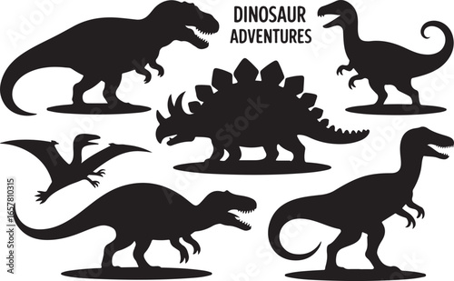 "Bold Dinosaur Silhouette Vector Set"

"Prehistoric Dinosaurs and Pterosaurs Silhouettes"

"Jurassic Era Dinosaur Silhouette Collection"