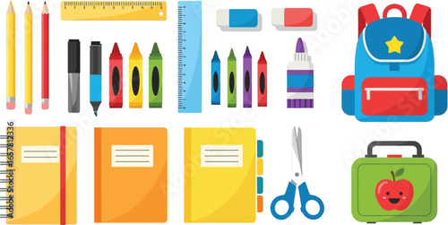 Vibrant school supplies collection for creative learning and fun education