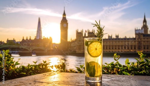 Sunset cocktail view of London