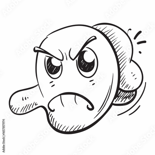 Aggressive cartoon character with angry expression and furrowed brow, perfect for projects about frustration, conflict, or emotional overload, ideal for branding and visual communication
