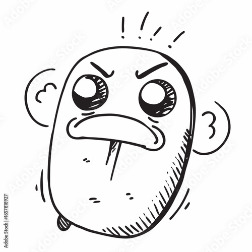 Expressive doodle face with angry expression, comic cartoon character showing frustration, funny art for memes, social media or design projects.