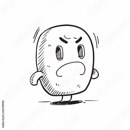 Angry cartoon character with furrowed brow and expressive eyes conveys frustration and negative emotions with hand-drawn artistic style