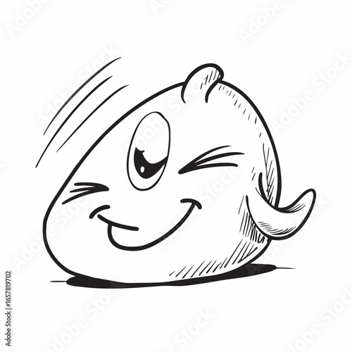 Whimsical cartoon character winking with a joyful expression, perfect for playful designs, advertising campaigns, and cheerful branding projects, creating positive vibes