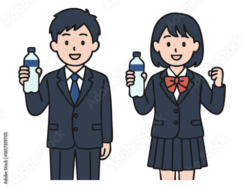 水分補給を呼びかける男子生徒と女子生徒