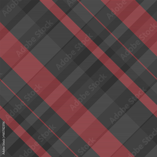 Tech tartan texture plaid, display background vector seamless. Industry fabric check pattern textile in grey and red colors.