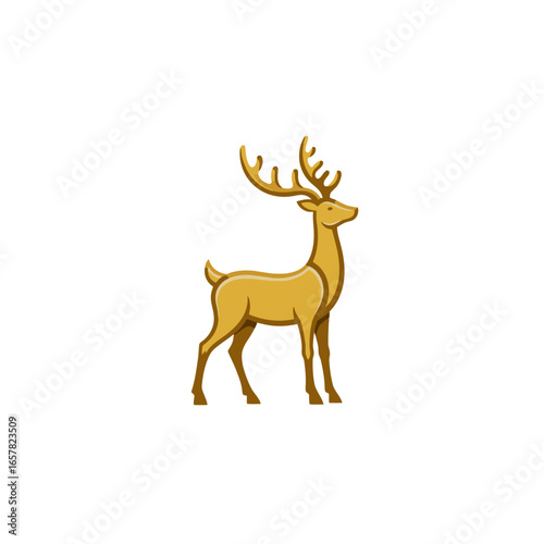 Golden reindeer figurine standing upright with antlers displayed, vector illustration. Seasonal decor for christmas and winter holiday season, mantelpiece and christmas tree decoration