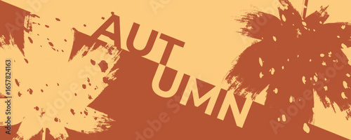 Autumn theme background with brush stroke autumn leaves for Fall season creative graphic design. Vector illustration.	