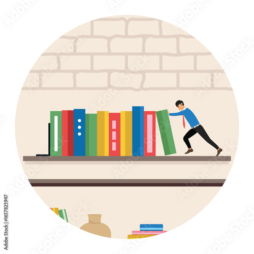 Responsibility to stop failure concept. Businessman stop Books falling.