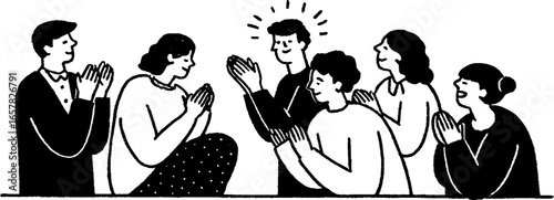 Minimalistic black and white group applauding with happiness concept design for events and celebrations
