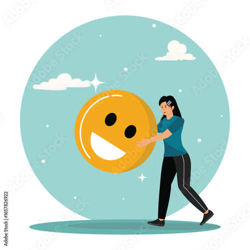 Employee happiness or optimistic attitude concept, businessman carry big happy smile face.