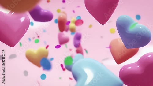Pastel Hearts Float on Light Pink Backdrop in Playful Abstract Design Perfect For Valentine Decorations and Holiday