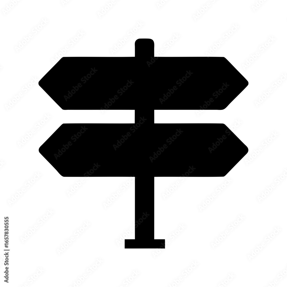 Fototapeta premium Simple black signpost with two directional arrows indicating opposite directions
