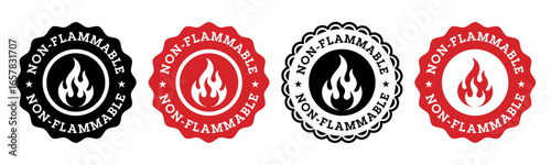 Non Flammable Safety Badge Icons with Flame Symbol in Black and Red