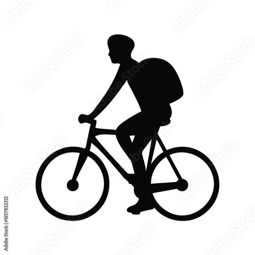 Silhouette of cyclist riding with backpack