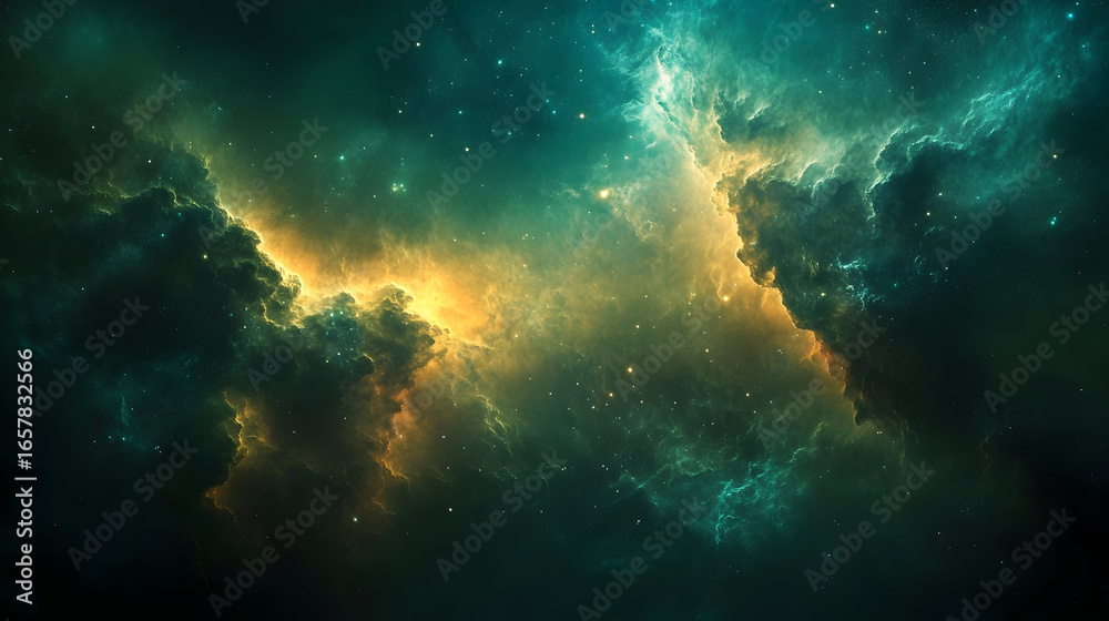 Fototapeta premium Cosmic Nebula with Vibrant Colors and Starry Background