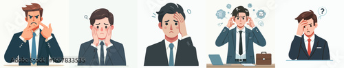 Cartoon Diverse Businessman Showing Feeling Emotional Face Expression Illustration