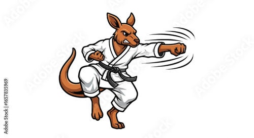 Powerful martial arts kangaroo demonstrating striking skills in traditional uniform for fitness advertising