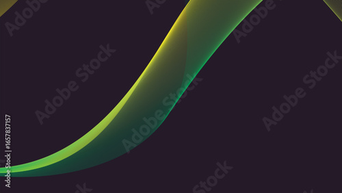 Abstract design with flowing, vibrant green and yellow lines against a dark background.