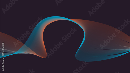 Abstract flowing curves of teal and burnt orange on a dark background.