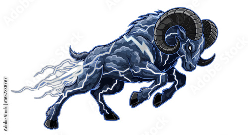 Electrifying ram illustration with vibrant lightning bolts for dynamic designs and powerful brand imagery