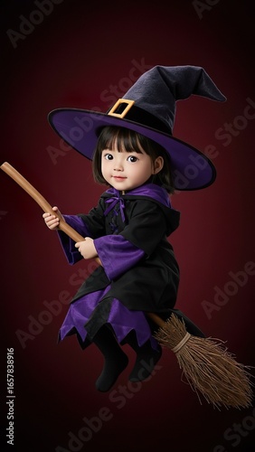 Halloween Witch  photo Illustration – Broom, Moon & Pumpkins